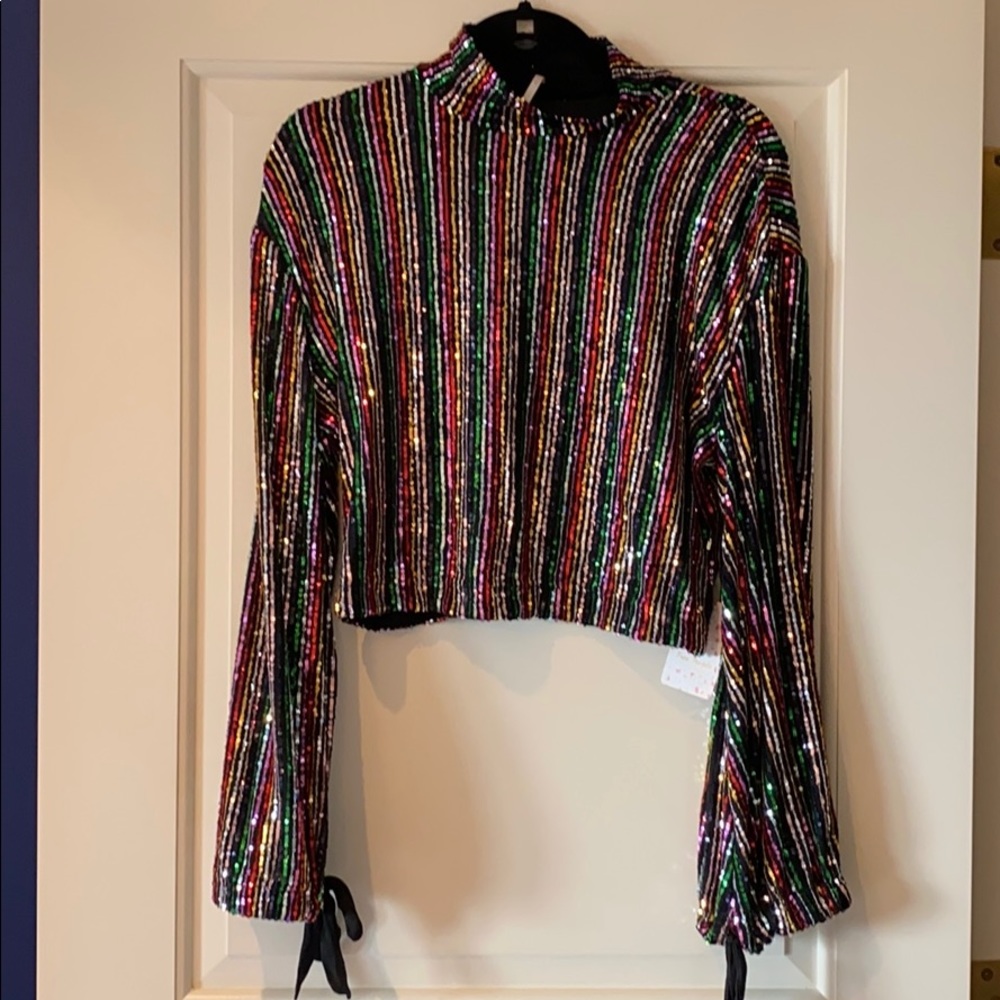 NWT Free People Multi Color Sequin Crop Top
